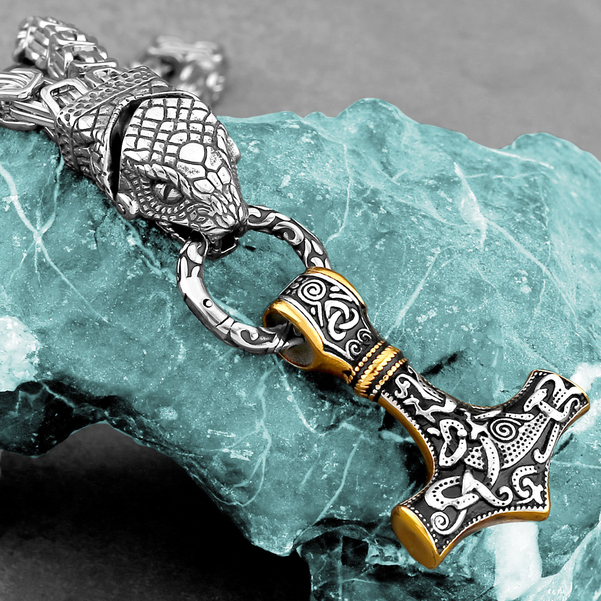 Nordic Odin Snake Head Necklac - Battle Rope Anchor บทวิจารณ์และราคา