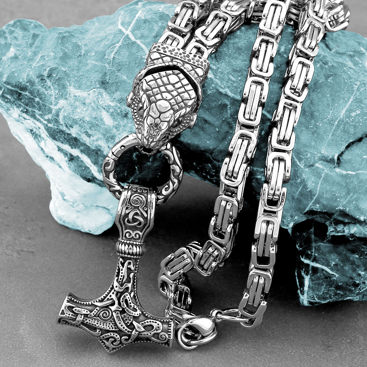 Nordic Odin Snake Head Necklac - Battle Rope Anchor บทวิจารณ์และราคา